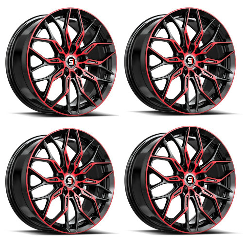 Set 4 17" Spec-1 SP-57 Gloss Black & Red Machined 17x7.5 Wheels 4x100 4x4.5 42mm