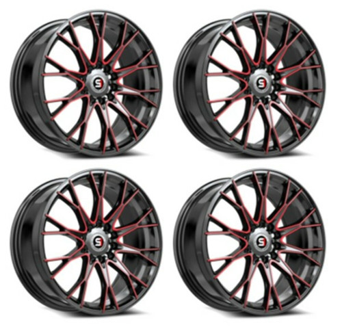 Set 4 18" Spec-1 SP-59 Gloss Black & Red Machined 18x8 Wheels 4x100 4x4.5 38mm