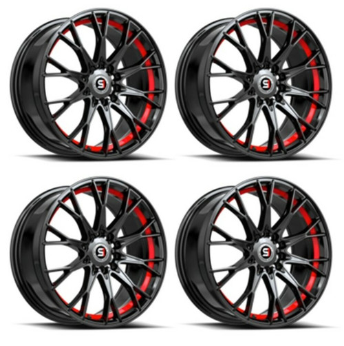 Set 4 17" Spec-1 SP-59 Gloss Black & Red Undercut 17x7.5 Wheels 5x100 5x4.5 42mm