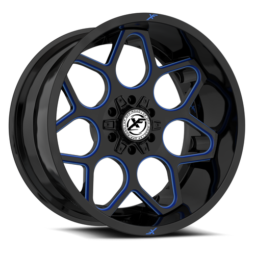 20" XF Off-Road XF-233 Gloss Black & Blue Milled 20x10 Wheel 5x5 5x5.5 -24mm Rim