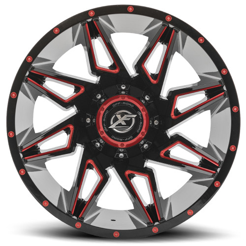 20" XF Off-Road XF-218 Gloss Black & Red Milled 20x10 Wheel 5x5 5x5.5 -12mm Rim