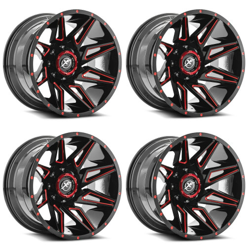 Set 4 20" XF Off-Road XF-218 Gloss Black Red Milled 20x10 Wheels 5x5 5x5.5 -12mm