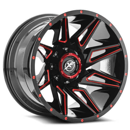 Set 4 20" XF Off-Road XF-218 Gloss Black Red Milled 20x10 Wheels 5x5 5x5.5 -12mm