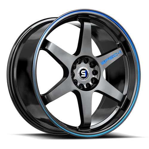Set 4 20" Spec-1 SPT-33 Gloss Black & Blue Line 20x9 Wheels 5x100 5x4.5 38mm Rim
