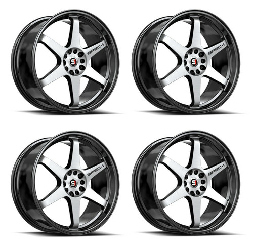 Set 4 15" Spec-1 SPT-33 Gloss Black & Machined 15x8 Wheels 4x100 4x4.5 20mm Rims