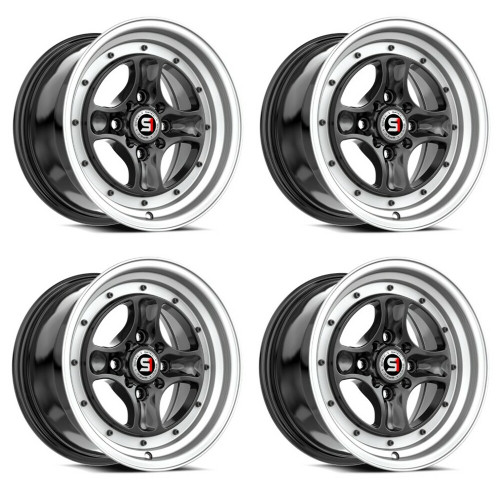 Set 4 15" Spec-1 SPT-35 Gloss Black & Machined 15x8 Wheels 4x100 4x4.5 25mm Rims
