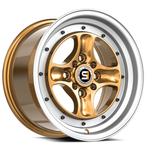 Set 4 15" Spec-1 SPT-35 Gold & Machined Lip 15x8 Wheels 4x100 4x4.5 25mm Rims