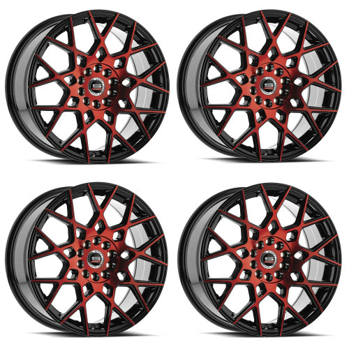 Set 4 17" Spec-1 SP-52 Gloss Black & Red Machined 17x7.5 Wheels 4x100 4x4.5 42mm