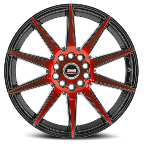 18" Spec-1 SP-51 Gloss Black & Red Machined 18x8 Wheel 5x100 5x4.5 38mm Rim