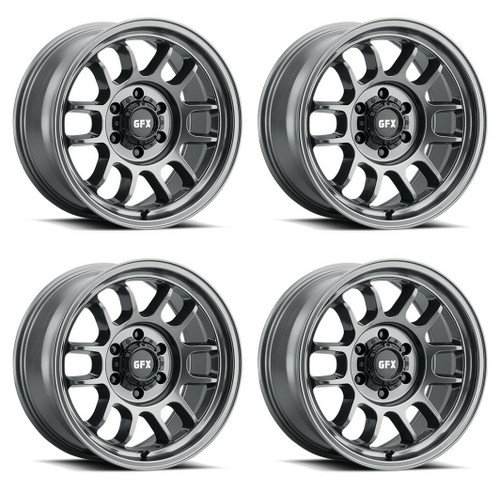Set 4 18" Voxx G-FX TR28 Gloss Gun Metal 18x9 Wheels 6x5.5  0mm Rims For GMC Ram