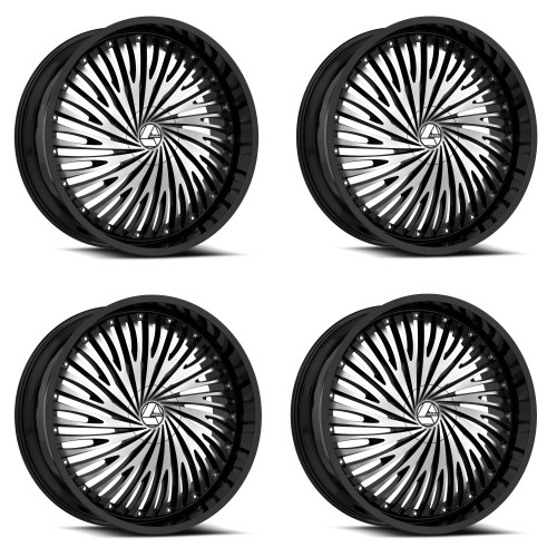 Set 4 22" Azara AZA-526 Gloss Black Machined 22x9.5 Wheels 5x115 5x120 15mm Rims