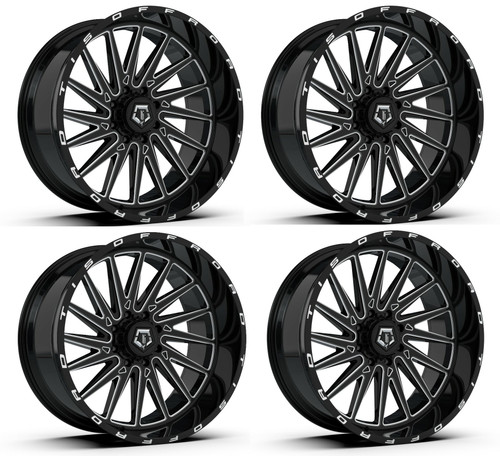 Set 4 24" TIS 547BM Gloss Black Milled Accents 24x14 Wheels 6x135 6x5.5 -76mm