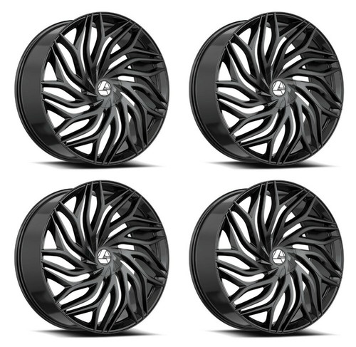 Set 4 24" Azara AZA-537 Gloss Black 24x9 Wheels 5x115 5x120 15mm Rims