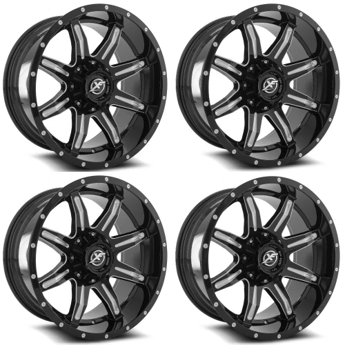 Set 4 20" XF Off-Road XF-215 Gloss Black Milled 20x9 Wheels 6x135 6x5.5 0mm Rims