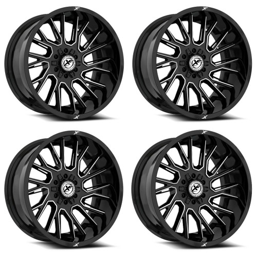 Set 4 22" XF Off-Road XF-230 Gloss Black Milled 22x12 Wheels 5x5 5x5.5 -44mm Rims