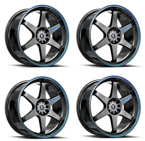Set 4 18" Spec-1 SPT-33 Gloss Black Blue Line 18x8.5 Wheels 5x100 5x4.5 38mm Rims