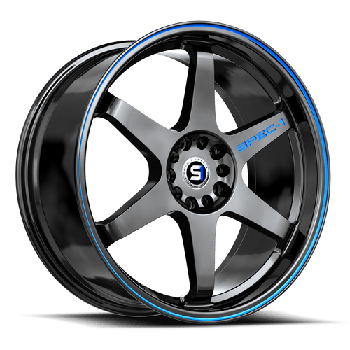 18" Spec-1 SPT-33 Gloss Black & Blue Line 18x8.5 Wheel 5x110 5x4.5 38mm Rim