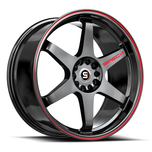 18" Spec-1 SPT-33 Gloss Black & Red Line 18x8.5 Wheel 5x110 5x4.5 38mm Rim