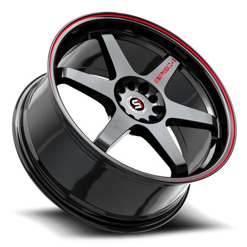18" Spec-1 SPT-33 Gloss Black & Red Line 18x8.5 Wheel 5x110 5x4.5 38mm Rim