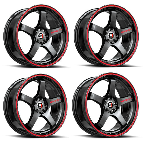 Set 4 17" Spec-1 SPT-31 Gloss Black Red Line 17x7.5 Wheels 5x100 5x4.5 42mm Rims