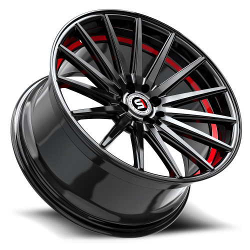 18" Spec-1 SP-69 Gloss Black & Red Under Cut 18x8 Wheel 5x112 5x4.5 38mm Rim
