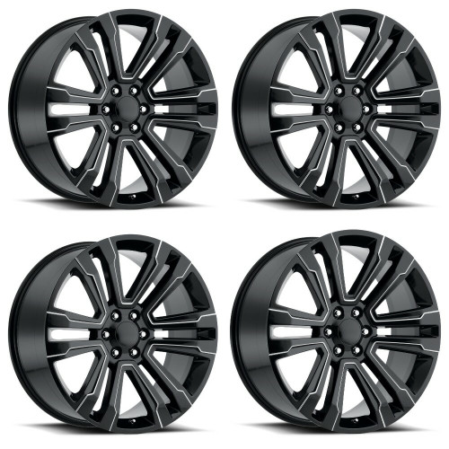 Set 4 22" O.E. Revolution G-10 Gloss Black & Milled 22x9 Wheels 6x5.5 31mm Rims