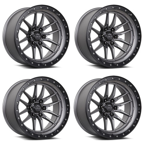 Set 4 20" Lock Offroad Krawler Matte Grey Matte Black Ring 20x9 8x170 20mm Rims Offroad Truck Wheels