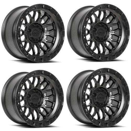 Set 4 20" Lock Offroad Combat Matte Black W Matte Black Ring 20x9 6x135 0mm Rims