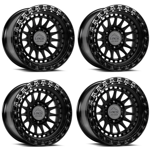 Set 4 17" Lock Offroad Mojave Matte Black w Gloss Black Ring 17x9 8x180 1mm Rims