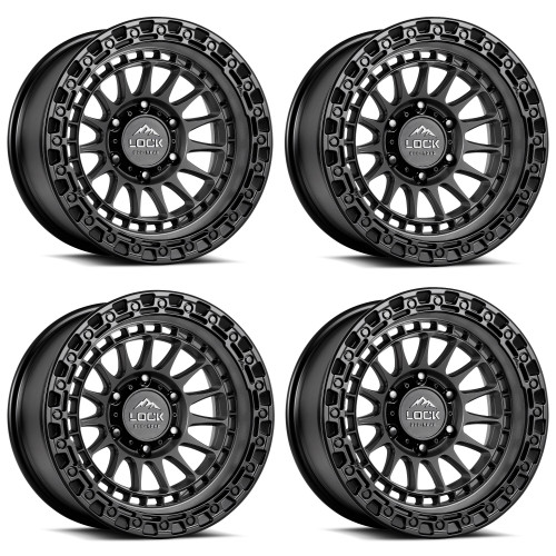 Set 4 17" Lock Offroad Mojave Matte Grey W Matte Black Ring 17x9 6x135 0mm Rims Offroad Truck SUV Wheels