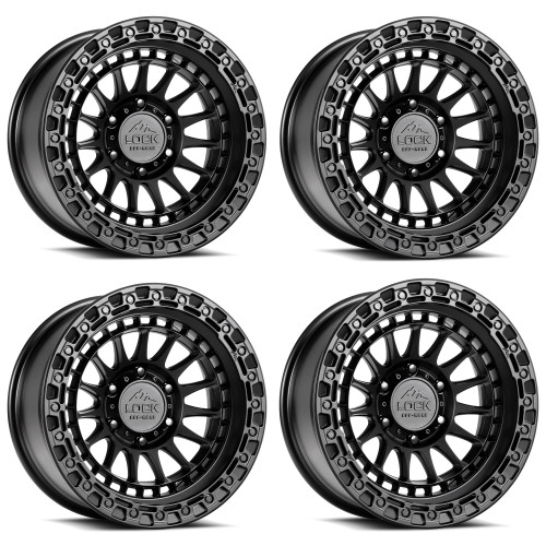 Set 4 20" Lock Offroad Mojave Matte Black W Matte Black Ring 20x9 6x5.5 0mm Rims Offroad Truck SUV Wheels