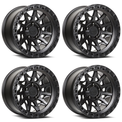 Set 4 17" Lock Offroad Lunatic Black W Matte Black Ring 17x9 8x6.5 12mm Wheels