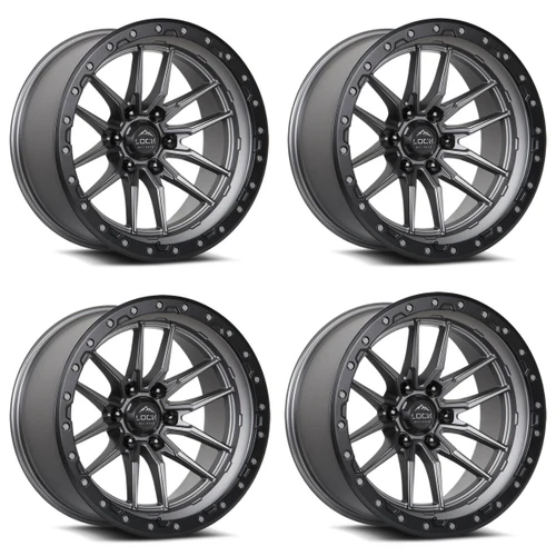 Set 4 17" Lock Offroad Krawler Matte Grey Matte Black Ring 17x9 6x135 -12mm Rims