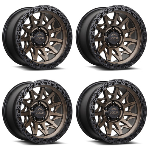 Set 4 20" Lock Offroad Lunatic Matte Bronze Matte Black Ring 20x9 8x170 1mm Rims Offroad Truck Wheels