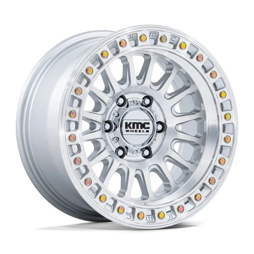 Set 4 18" KMC KM552 IMS Gloss Silver Machined Face 18x9 Wheels 8x180 0mm Rims