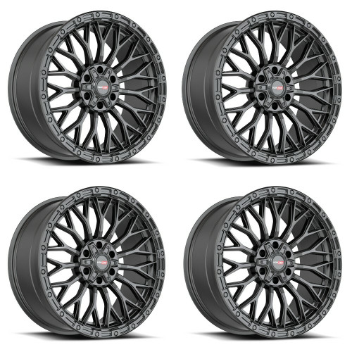 Set 4 20" Vortek Matte Black VRT-607 20x9 Wheels 5x5 5x5.5 12mm Truck Rims