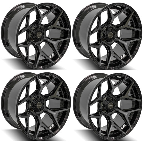 Set 4 20" 4PLAY 4P06 20x9 8x180 0mm Gloss Black Brushed Face & Tinted Clear Rims