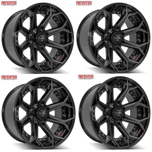 Set 4 20" 4PLAY 4P80R 20x10 5x5 5x5.5 -24mm Black Brushed Face & Tinted Clear
