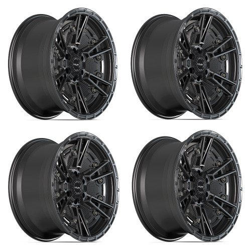 Set 4 17" 4PLAY 4PS01 Satin Black 17x9 5x5 5x5.5 -6mm Lifted For Jeep Dodge Rims