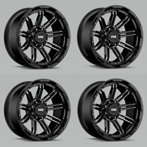Set 4 22" Grid Offroad GD18 22x10 6x135 6x5.5 -18mm Wheels DDT Gloss Black Rims