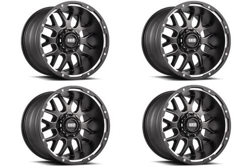 Set 4 20" Grid Offroad GD02 20x9 5x5 5x5.5 15mm Wheels Matte Black Milled Rims