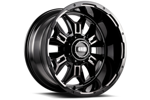 22" Grid Offroad GD11 DDT 22x12 5x5 5x5.5 -44mm Wheel Gloss Black Lip Lifted Rim