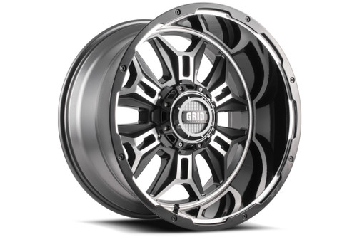 Set 4 22" Grid Offroad GD11 22x12 5x5 5x5.5 -44mm Gloss Anthracite Black Lip Rim