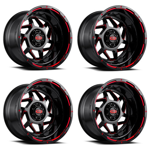 Set 4 17" Grid Offroad GD14 17x9 6x135 6x5.5 0mm Wheels Gloss Black Red Rims
