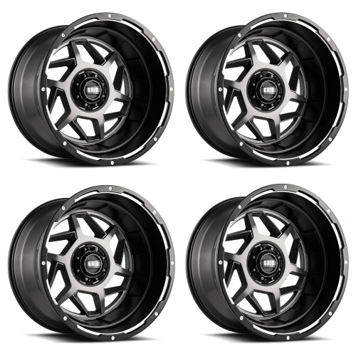 Set 4 20" Grid Offroad GD14 20x9 6x135 6x5.5 0mm Matte Anthracite Black Lip Rims