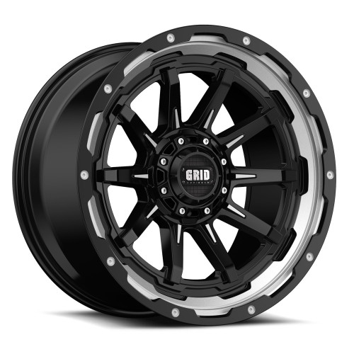 20" Grid Offroad GD17 20x10 5x5 5x5.5 -25mm Gloss Black Machined Lifted Rim