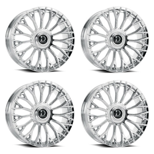Set 4 22" Dolce Luxury Roma 22x9 5x115 5x120 15mm Chrome w Floating Cap Wheels