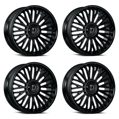 Set 4 24" Dolce Lusso 24x10 6x135 6x5.5 25mm Glossy Black Floating Cap Wheels