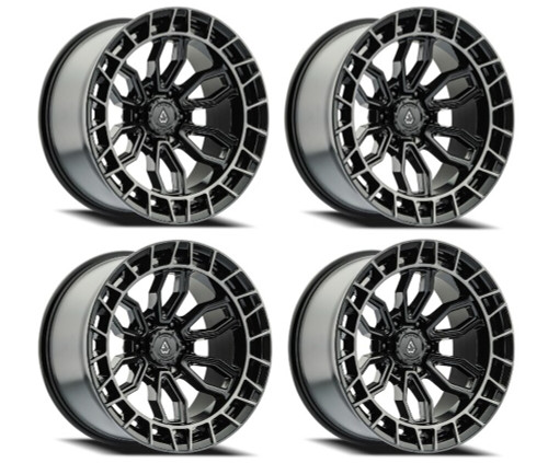 Set 4 17" Arena Recon 17x9 6x135 1mm Glossy Black Center Machined DDT Lip Wheels
