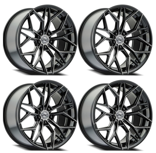 Set 4 22" Select Syndicate Glossy Black Machined DDT 22x9 Wheels 5x112 38mm Rims